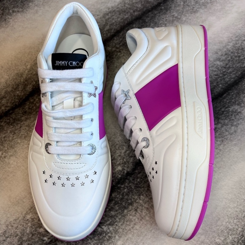 Jimmy Choo Hawaii/F Low Top Leather Lace Up Sneakers